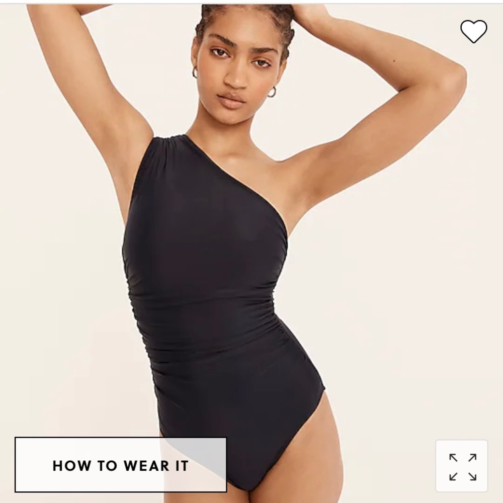 J Crew ruched one shoulder one piece swimsuit black size 10 brand new tags